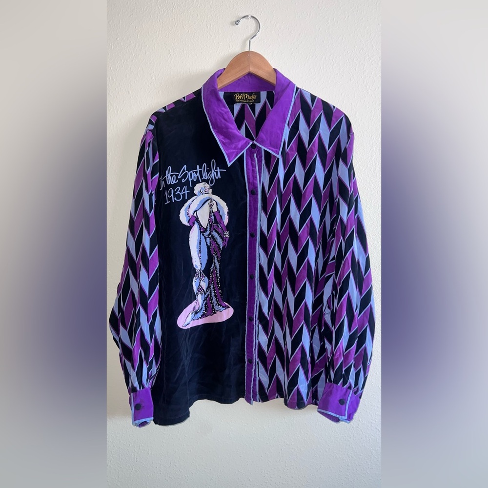 Bob Mackie Wearable Art Silk Blouse Large Decade Series 1960s Sock It To Me